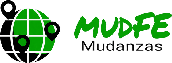 MUDFE Mudanzas — logotipo: un globo terráqueo con tres pines de ubicación.